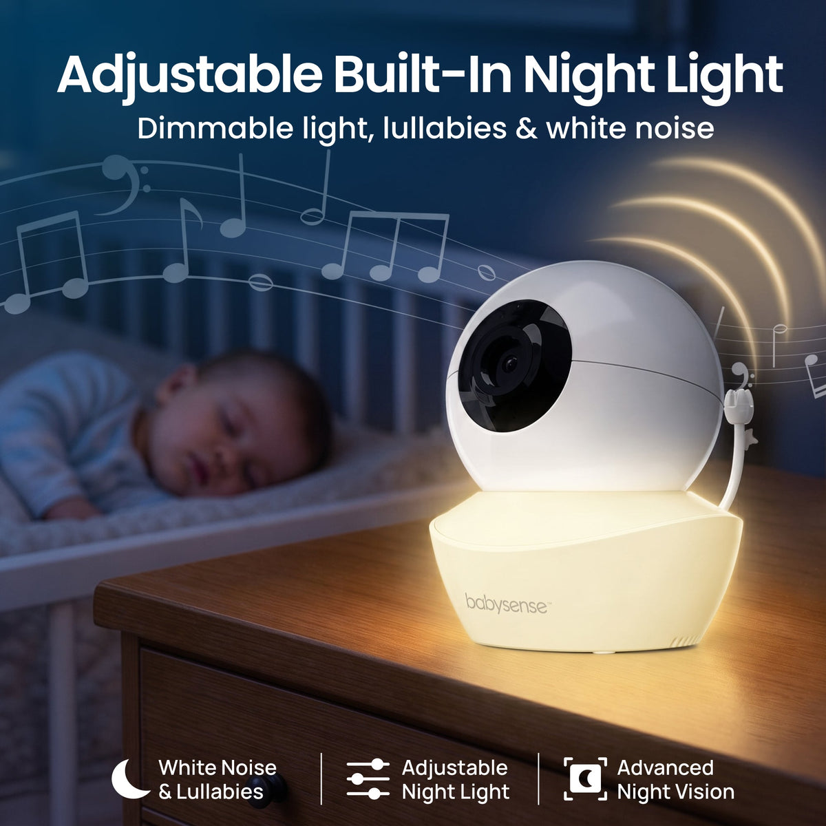 Babysense HD S2: Video Baby Monitor, One Camera, Non wifi, Night Light & Sound Machine - Babysense