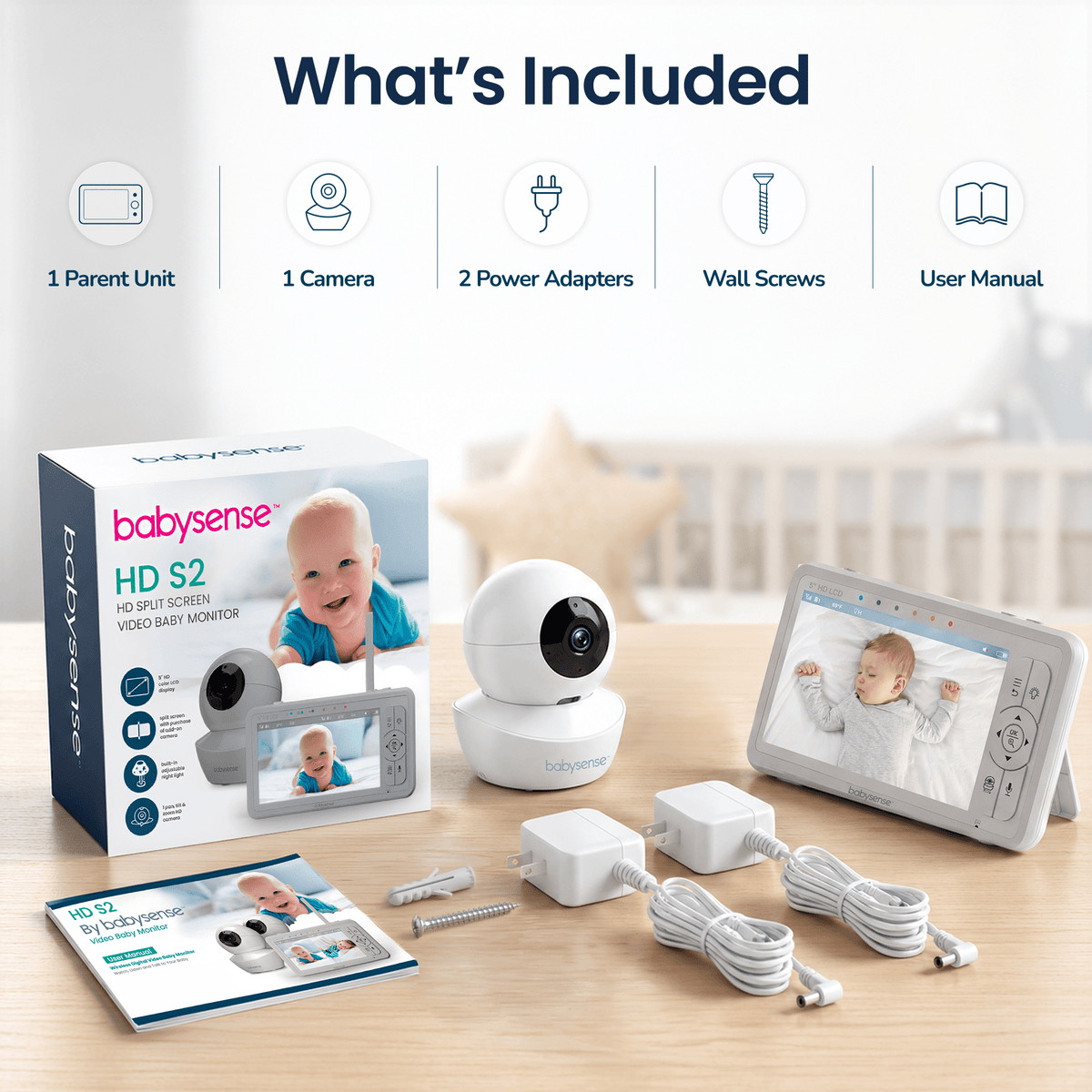 Babysense HD S2: Video Baby Monitor, One Camera, Non wifi, Night Light & Sound Machine - Babysense