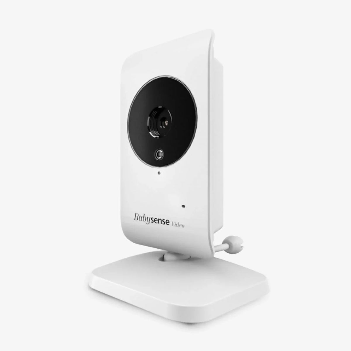A white Babysense Add-On Camera for Video Baby Monitor V35 & V24R is shown at an angle, highlighting its black lens and the "Babysense Video" logo, creating a clear baby wireless hd camera for your monitoring needs