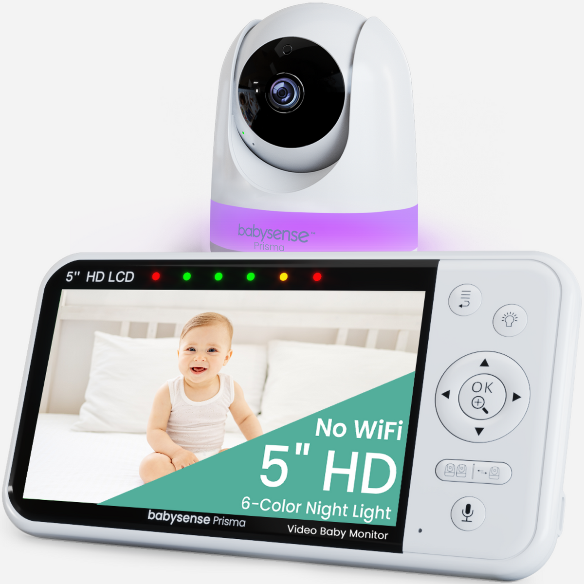 Babysense Prisma: Video Baby Monitor with 1 Camera, Non Wifi, Split Screen, Night Light & Sound Machine