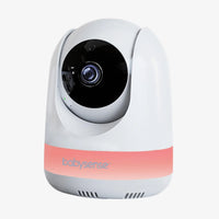 The Babysense Add-On Camera for Video Baby Monitor MaxviewPRO, now referred to as Babysense PRO, features a white unit with a black camera lens and a soft orange glowing base, making it a perfect hd baby monitor addition