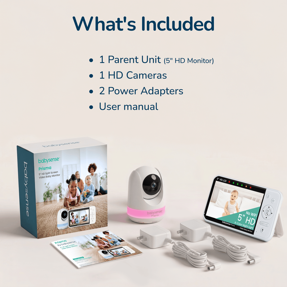 Babysense Prisma: Video Baby Monitor with 1 Camera, Non Wifi, Split Screen, Night Light & Sound Machine - Babysense