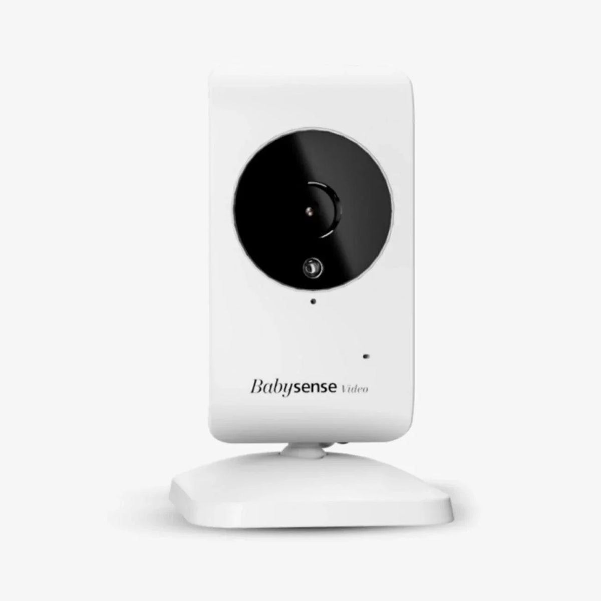 A white Babysense Add-On Camera for Video Baby Monitor V35 & V24R is standing on a white base, featuring a black camera lens on its front, ready for use as a baby wireless hd camera