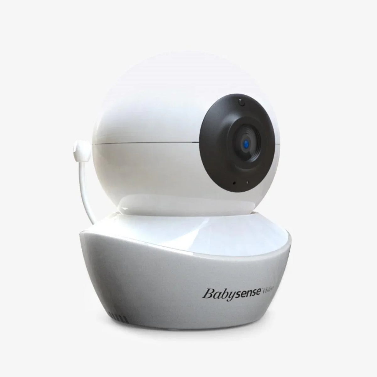 This Add-On Camera for Video Baby Monitor V43 by Babysense features a sleek white spherical design with a black lens, providing a clear baby wireless hd camera view